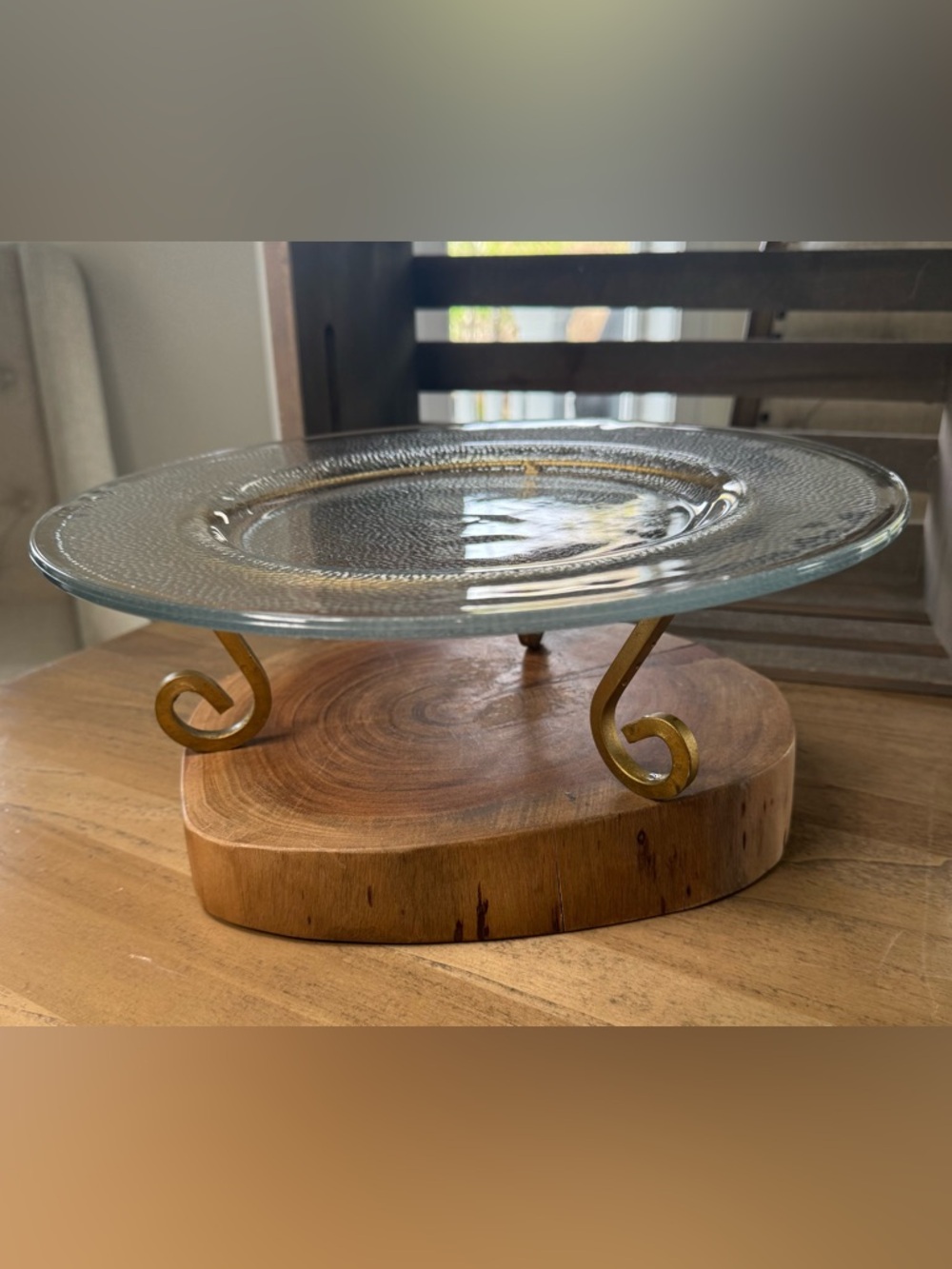 Glass Serving Platter with Gold Metal Stand